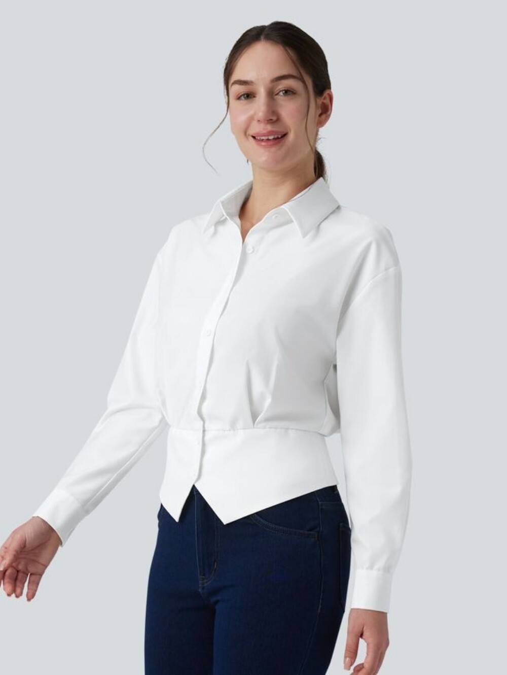 HALARA White Button-Front Tailored Waist Shirt New With Tags